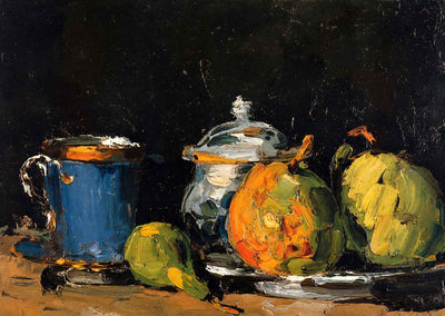 Sugar Bowl, Pears and Blue Cup 1866 Painting by Paul Cezanne Art Print (6 Sizes)