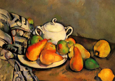 Sugarbowl, Pears and Tablecloth Art Print 1894 by Paul Cezanne (6 Sizes)
