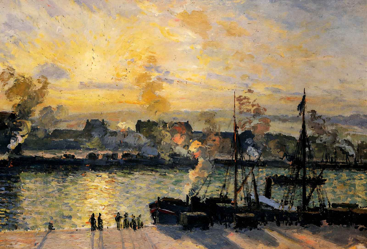 Sunset, the Port of Rouen (Steamboats) 1898 by Pissarro Art Print (6 Sizes)