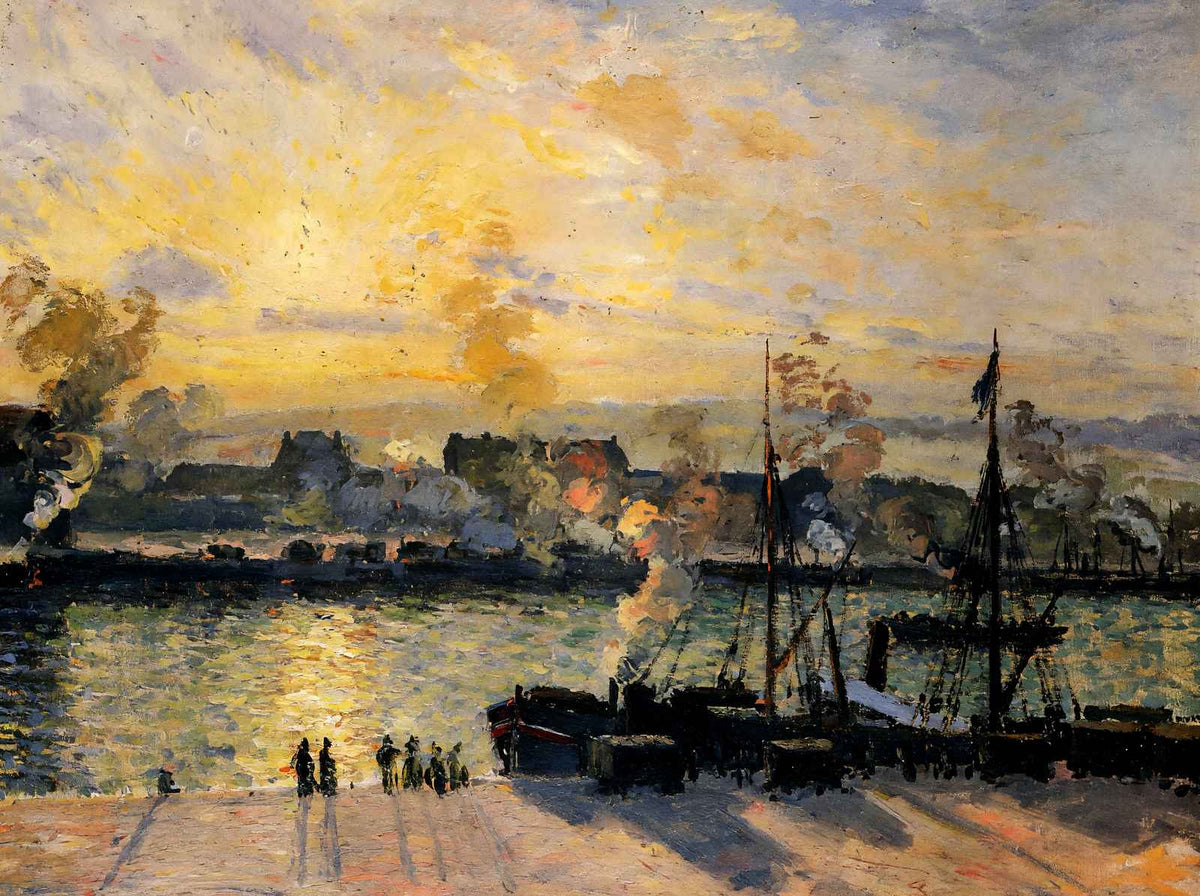 Sunset, the Port of Rouen (Steamboats) 1898 by Pissarro Art Print (6 Sizes)