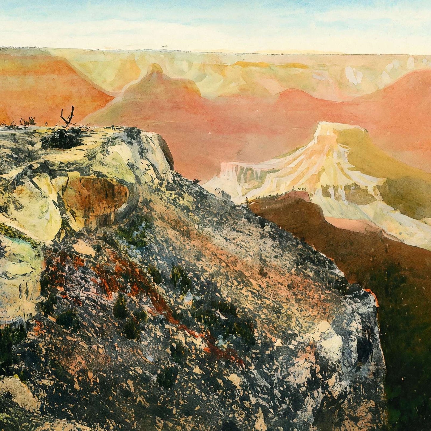 Sunset from Bright Angel Grand Canyon in 1907 Art Print (7 Sizes) - Restored
