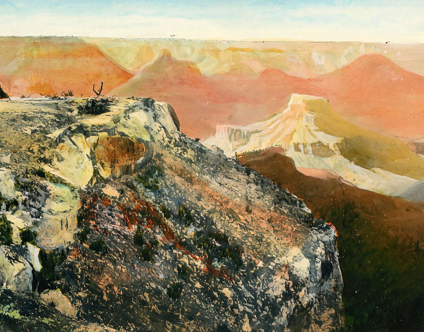 Sunset from Bright Angel Grand Canyon in 1907 Art Print (7 Sizes) - Restored