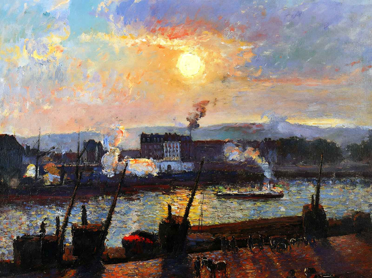 Sunset, Rouen Art Print 1898 Painting by Camille Pissarro (6 Sizes) - Restored