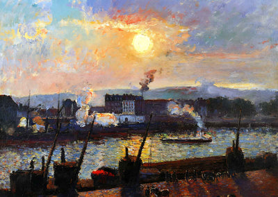 Sunset, Rouen Art Print 1898 Painting by Camille Pissarro (6 Sizes) - Restored