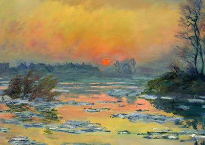 Sunset on the Seine in Winter 1880 Painting by Claude Monet Art Print (6 Sizes)