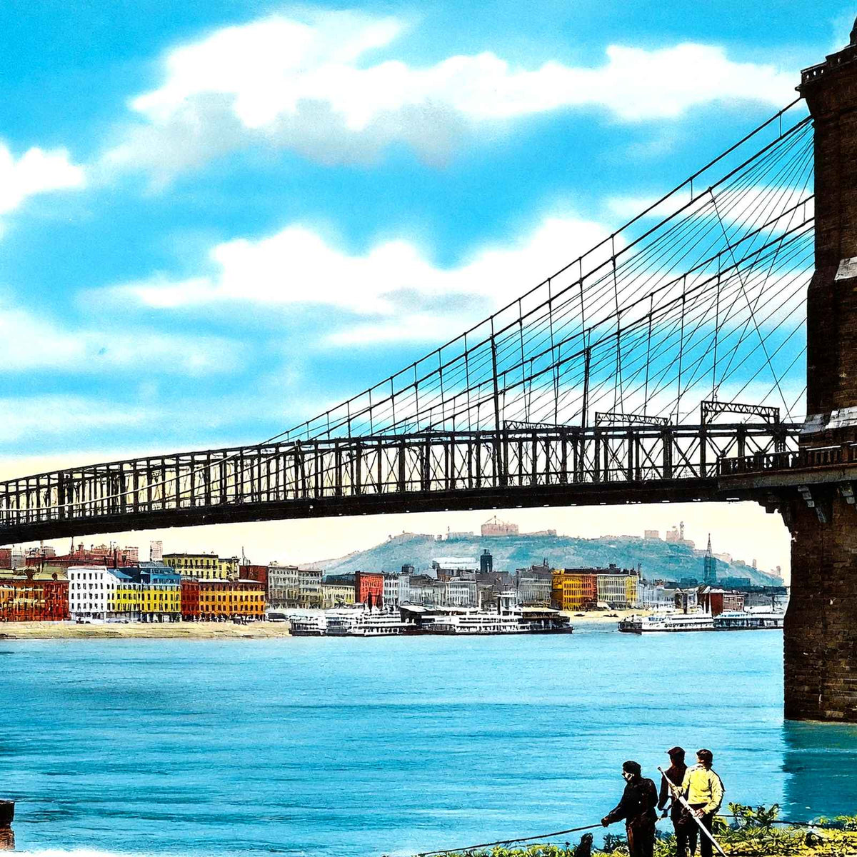 Suspension Bridge Cincinnati in 1906 Vintage Print (7 Sizes) - Acid Free