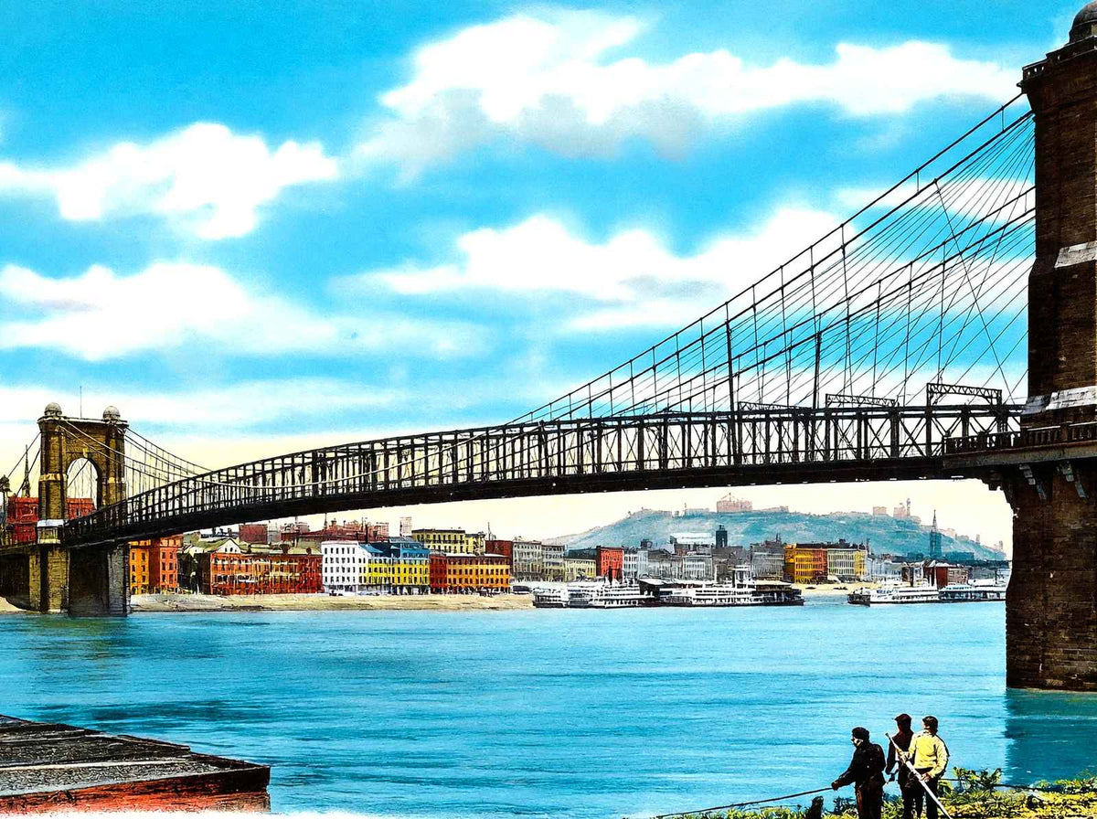 Suspension Bridge Cincinnati in 1906 Vintage Print (7 Sizes) - Acid Free