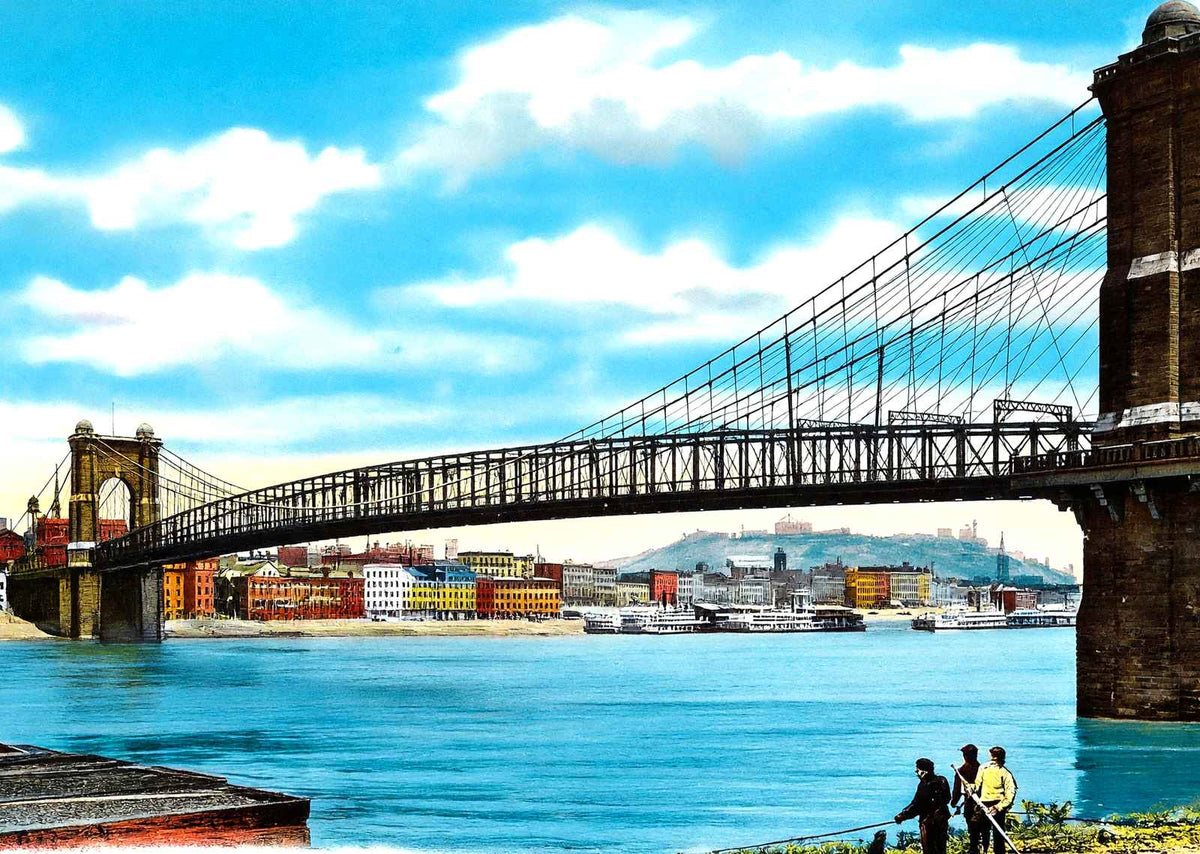 Suspension Bridge Cincinnati in 1906 Vintage Print (7 Sizes) - Acid Free