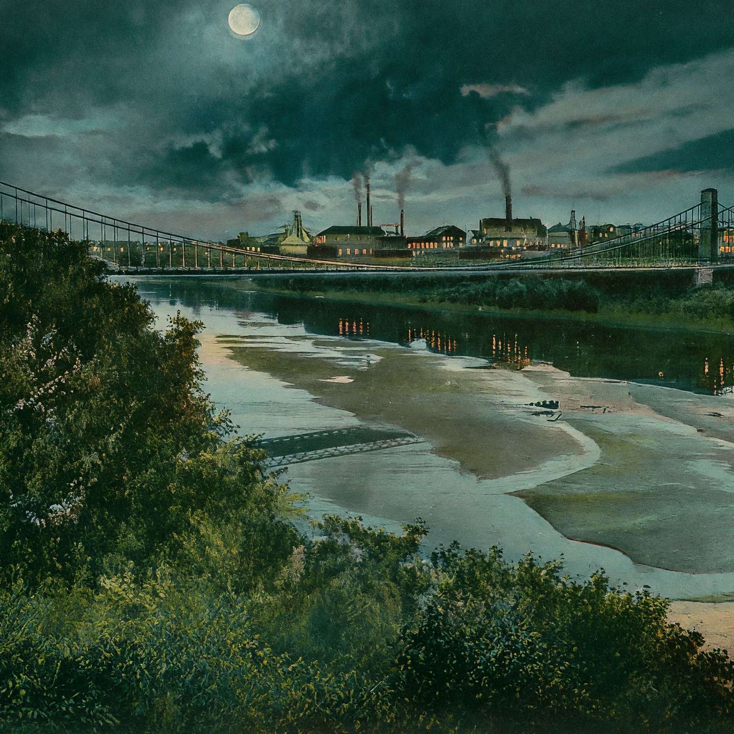 Suspension Bridge Night View Waco in 1905 Vintage Print (7 Sizes) - Retouched