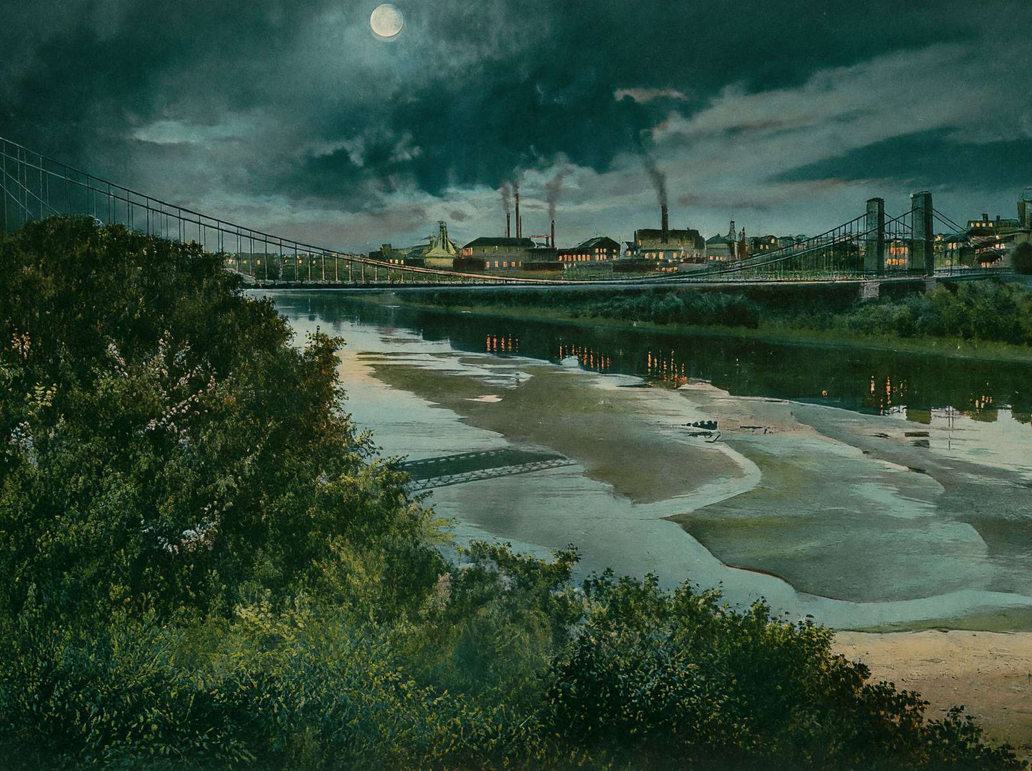 Suspension Bridge Night View Waco in 1905 Vintage Print (7 Sizes) - Retouched