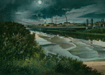 Suspension Bridge Night View Waco in 1905 Vintage Print (7 Sizes) - Retouched