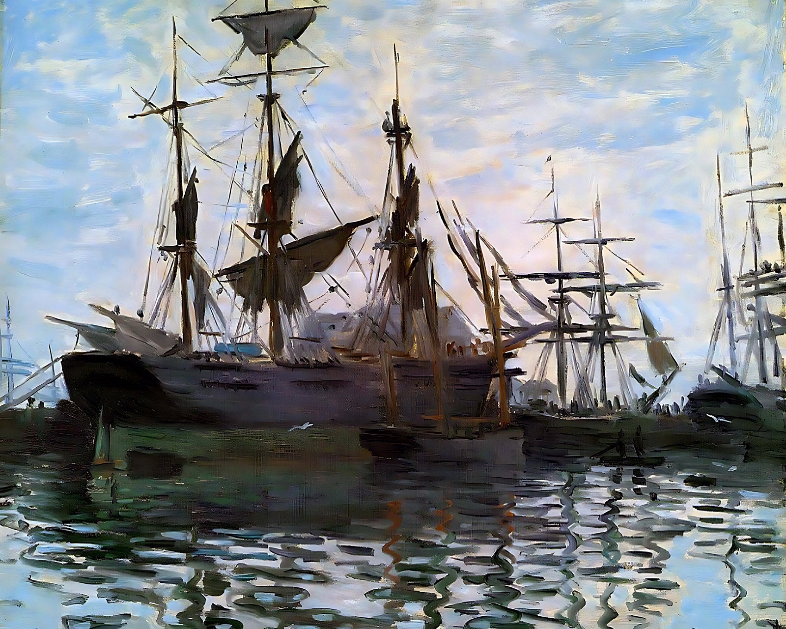 Ships in Harbor Painting by Claude Monet 8x10" Art Print