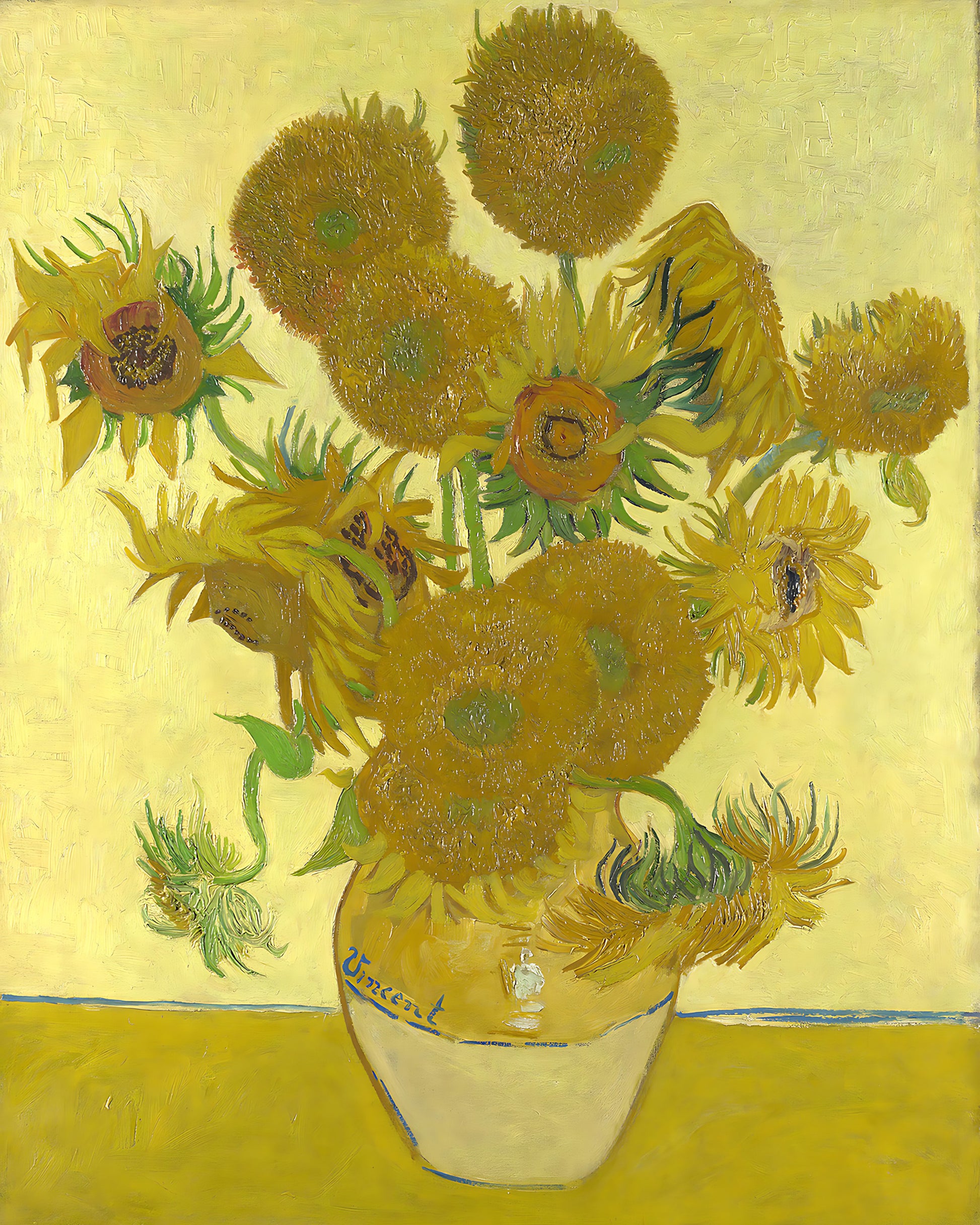 Still Life - Vase with Fifteen Sunflowers Painting by van Gogh 8x10" Art Print