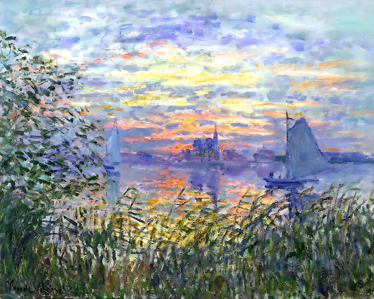 Sunset on the Siene Painting by Claude Monet 8x10" Art Print