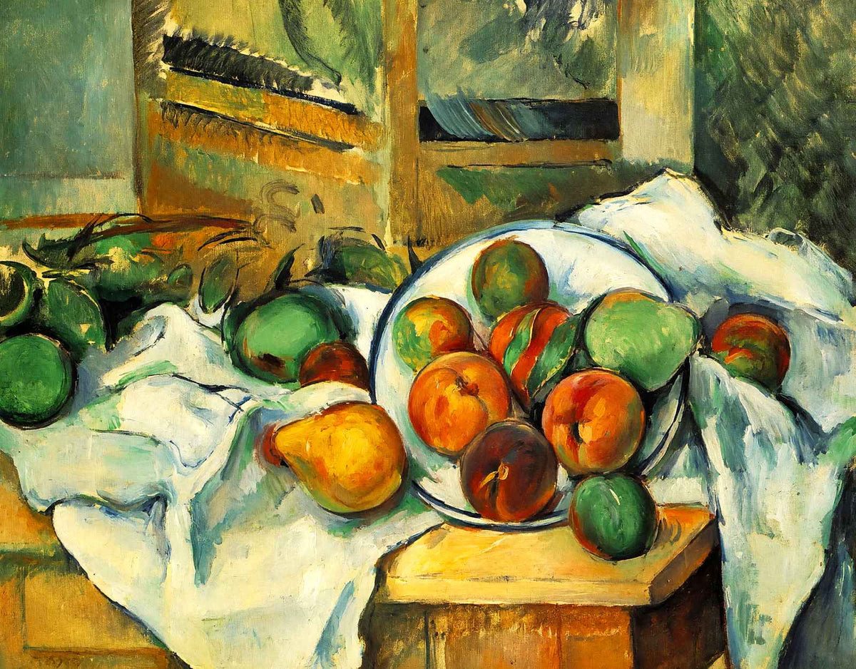 Table, Napkin and Fruit Art Print 1900 Painting by Paul Cezanne (6 Sizes)