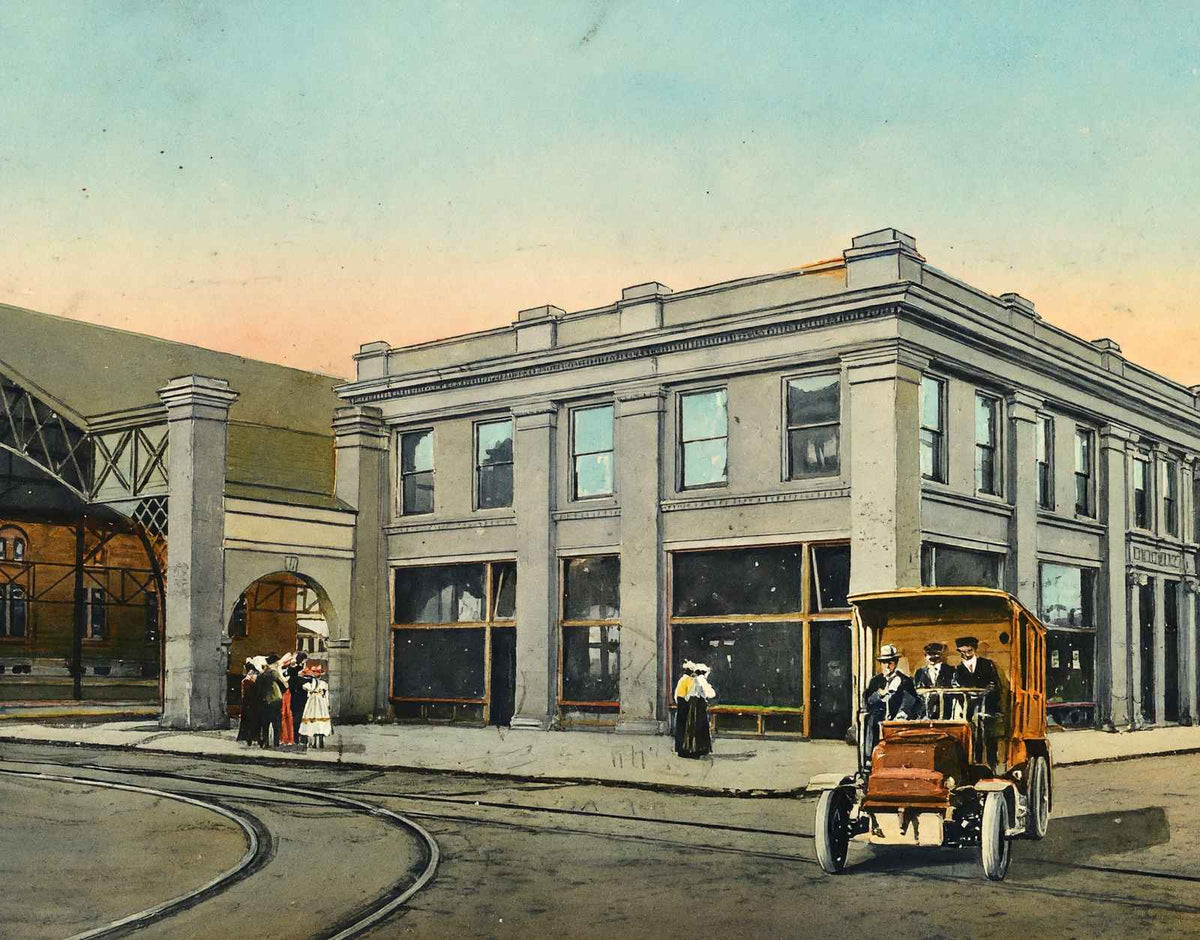 Terminal Station Muncie in 1908 Painting Print (7 Sizes) - Premium Print