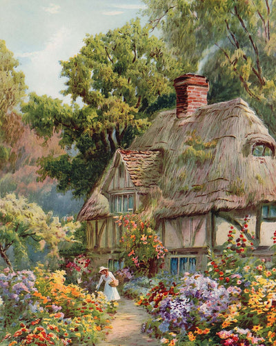 Thatched Cottage Path vintage print