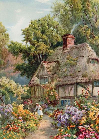 Thatched Cottage Path Vintage Print (7 Sizes) - Restored