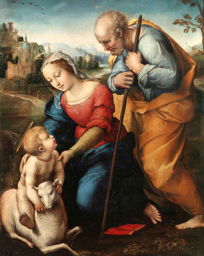 The Holy Family with a Lamb fine art print by Raphael (1507)