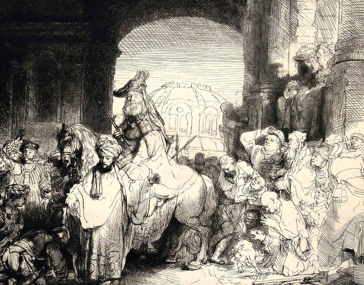 The Triumph of Mordechai Art Print 1641 Drawing by Rembrandt (6 Sizes)