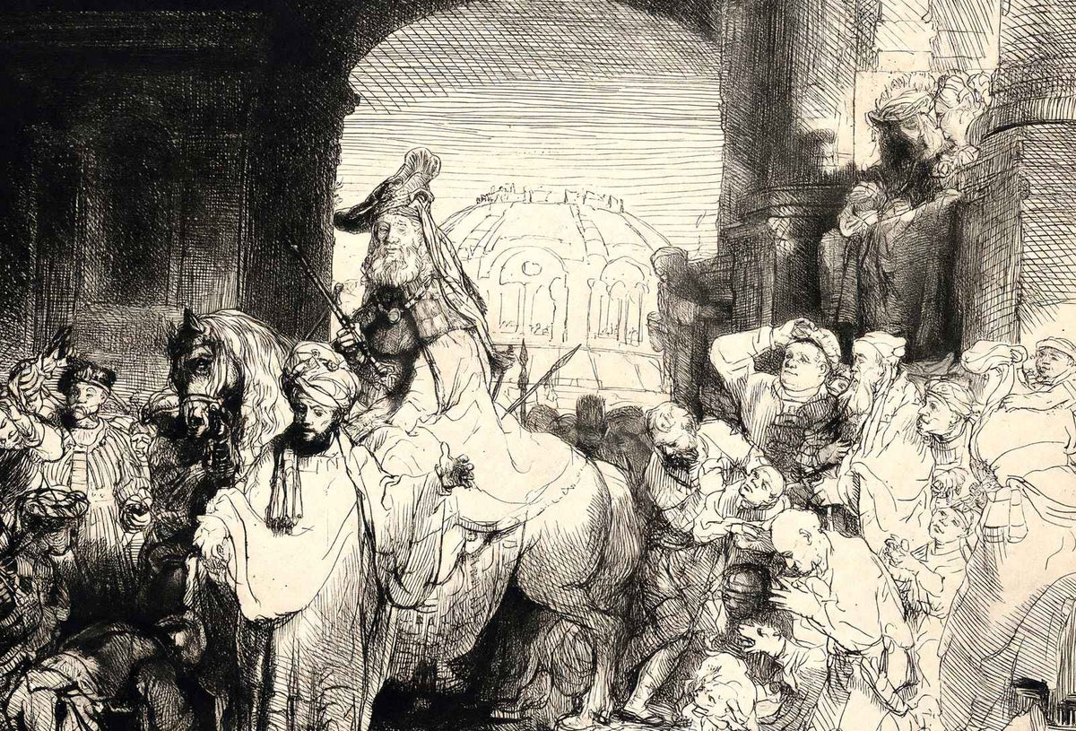 The Triumph of Mordechai Art Print 1641 Drawing by Rembrandt (6 Sizes)