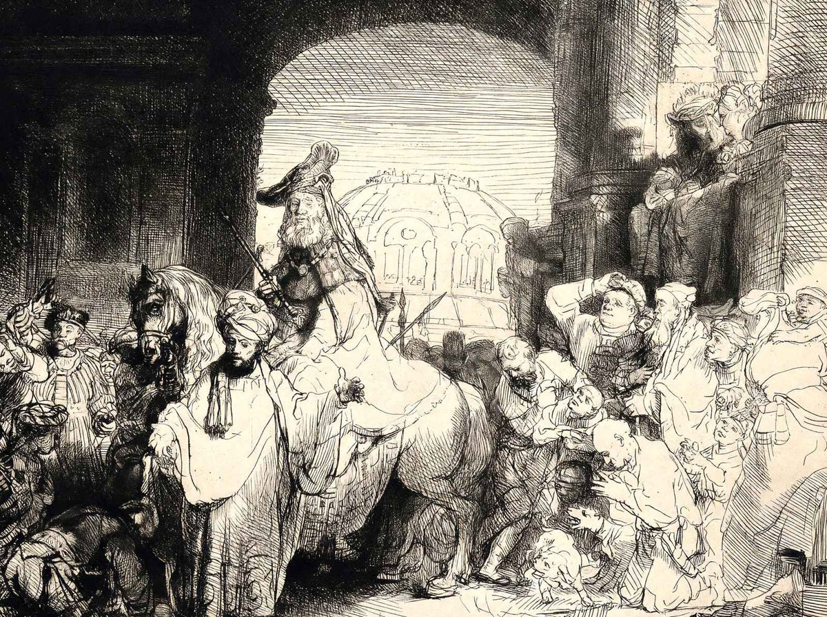 The Triumph of Mordechai Art Print 1641 Drawing by Rembrandt (6 Sizes)