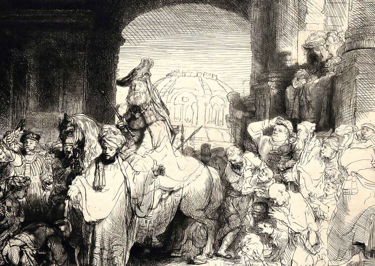 The Triumph of Mordechai Art Print 1641 Drawing by Rembrandt (6 Sizes)