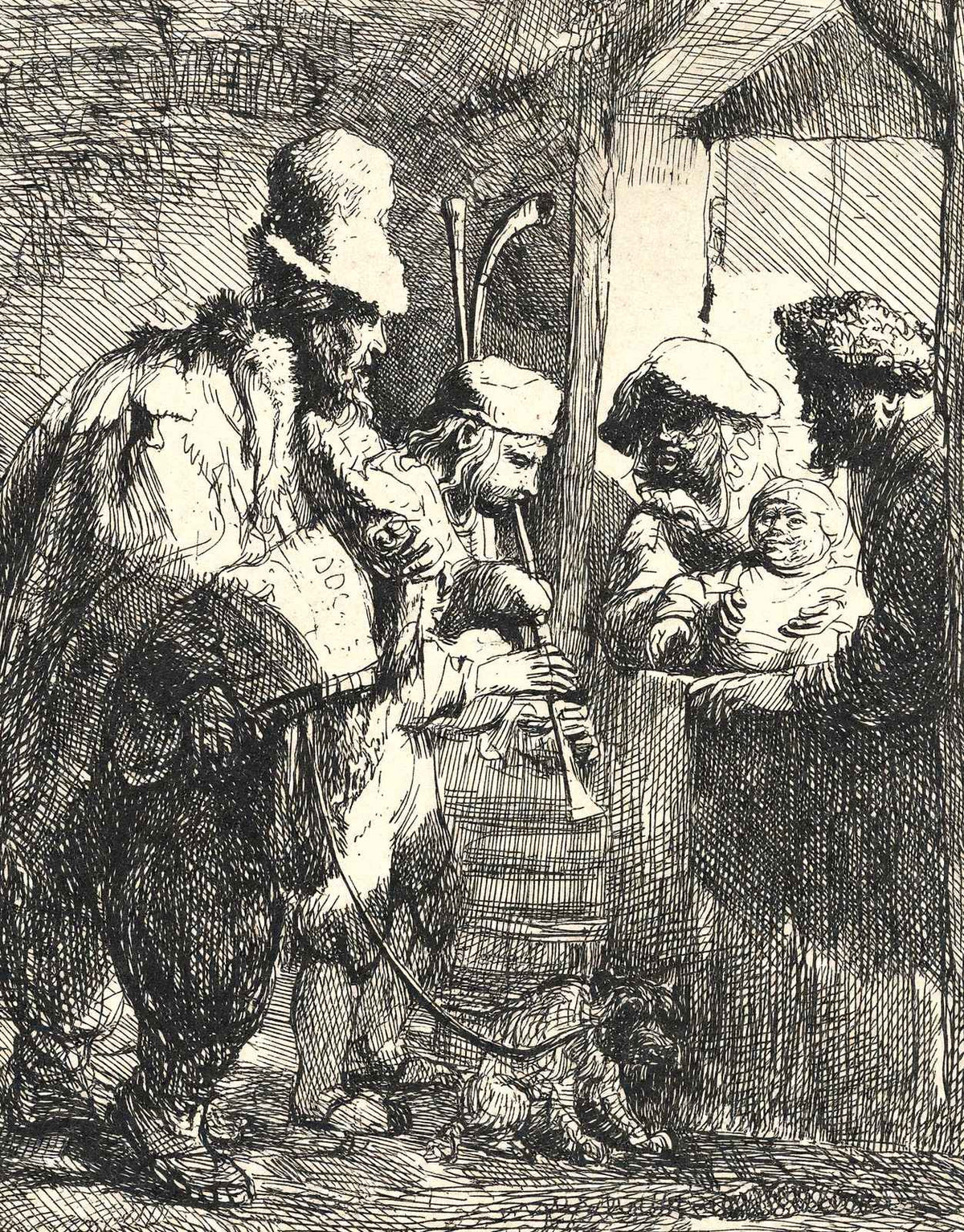 The Strolling Musicians Art Print 1635 Drawing by Rembrandt (6 Sizes)