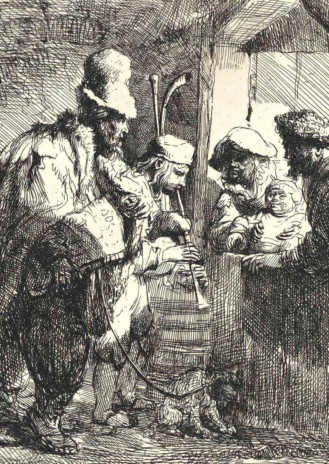 The Strolling Musicians Art Print 1635 Drawing by Rembrandt (6 Sizes)