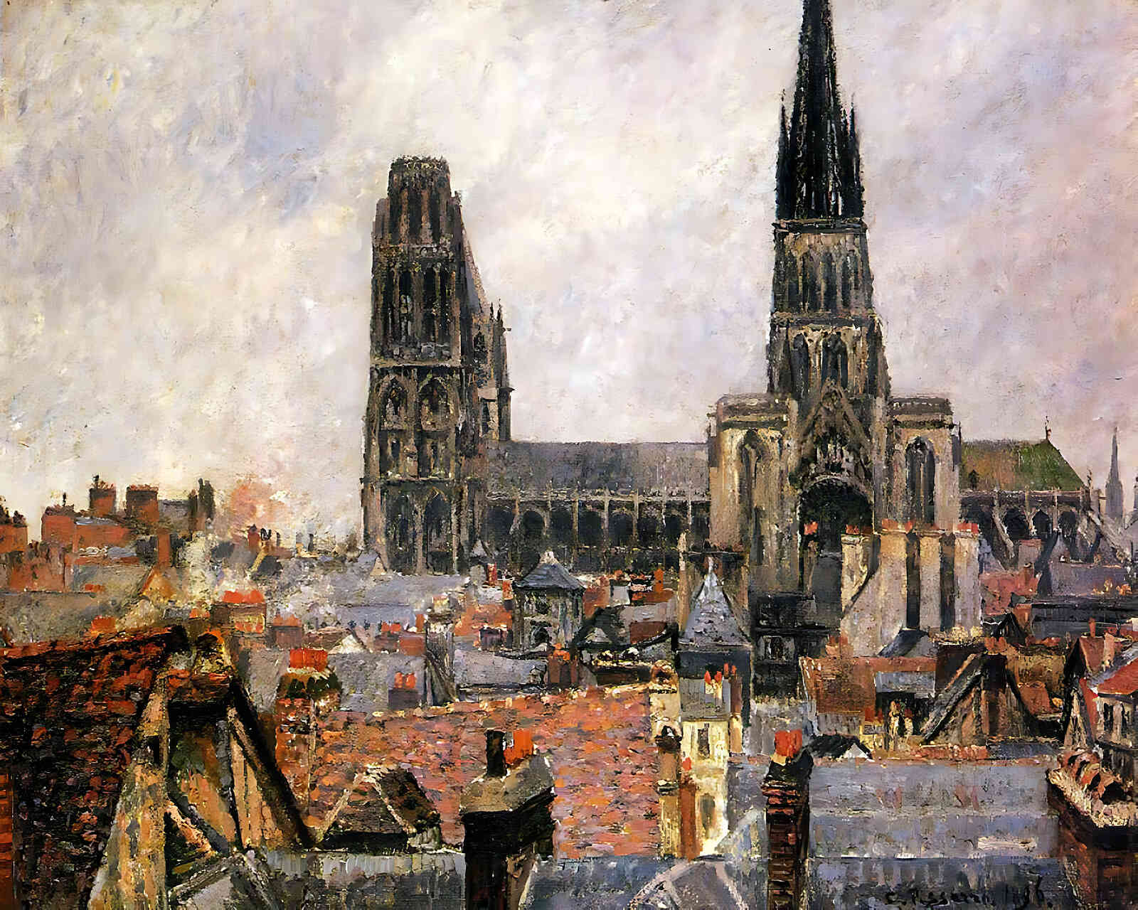 The Roofs of Old Rouen Grey Weather by Camille Pissarro 8x10" Art Print