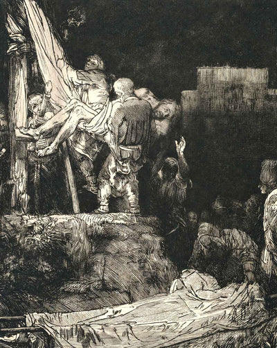 The Descent from the Cross by Torchlight drawing by Rembrandt (1654)