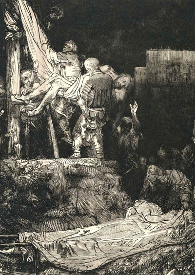 Descent from the Cross Torchlight 1654 Drawing by Rembrandt Art Print (6 Sizes)