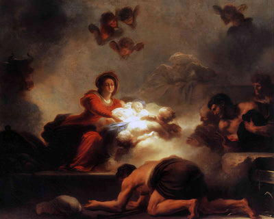 The Adoration of the Shepherds. 1775 Painting by Jean-Honore Fragonard 8x10" Art Print