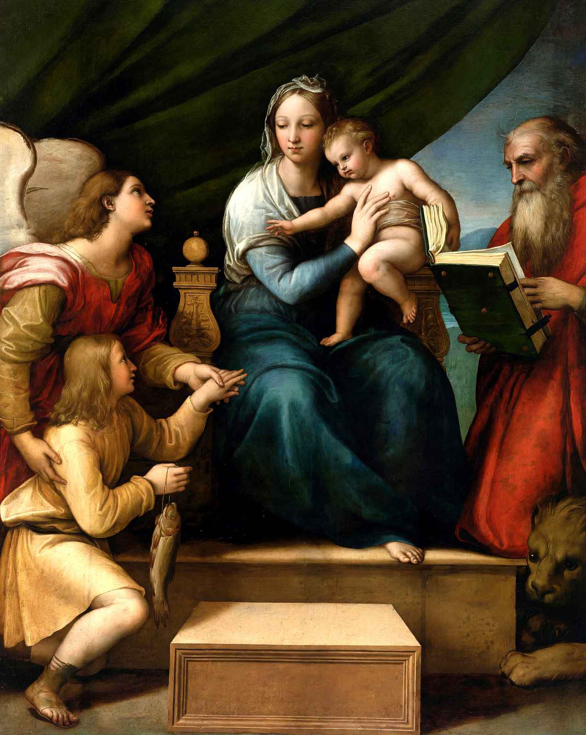 The Madonna of the Fish (the Madonna with the Archangel Gabriel and St. Jerome) fine art print by Raphael (1513)