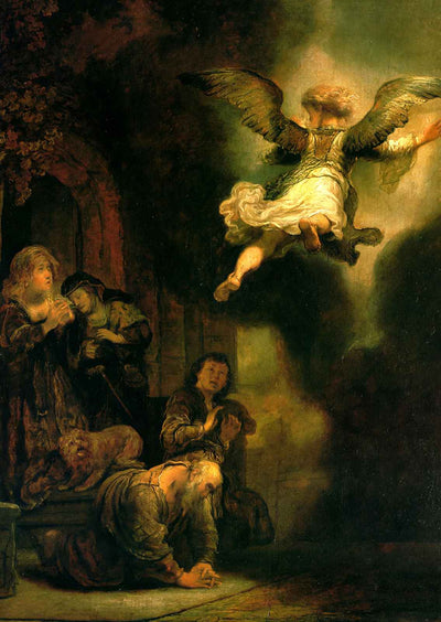 The Archangel Raphael Taking Leave of the Tobit Family 1637 Art Print (6 Sizes)