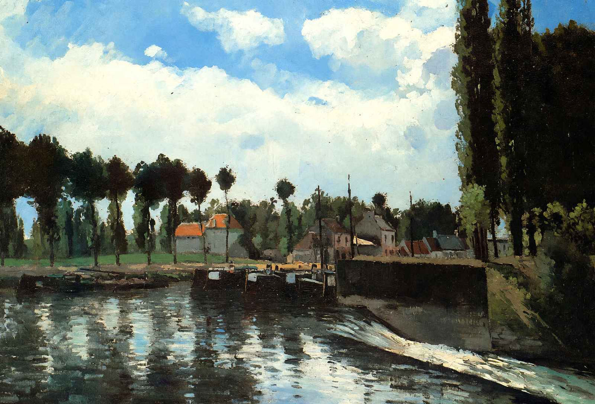 The Lock at Pontoise Art Print 1869 Painting by Camille Pissarro (6 Sizes)