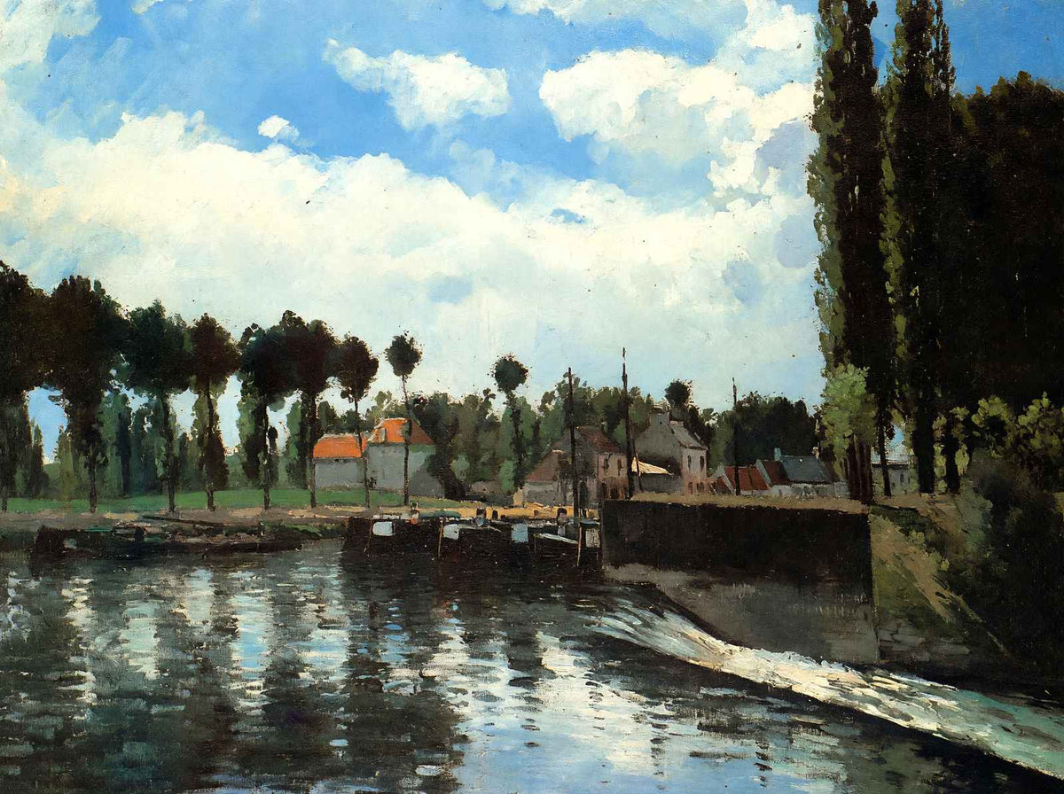 The Lock at Pontoise Art Print 1869 Painting by Camille Pissarro (6 Sizes)
