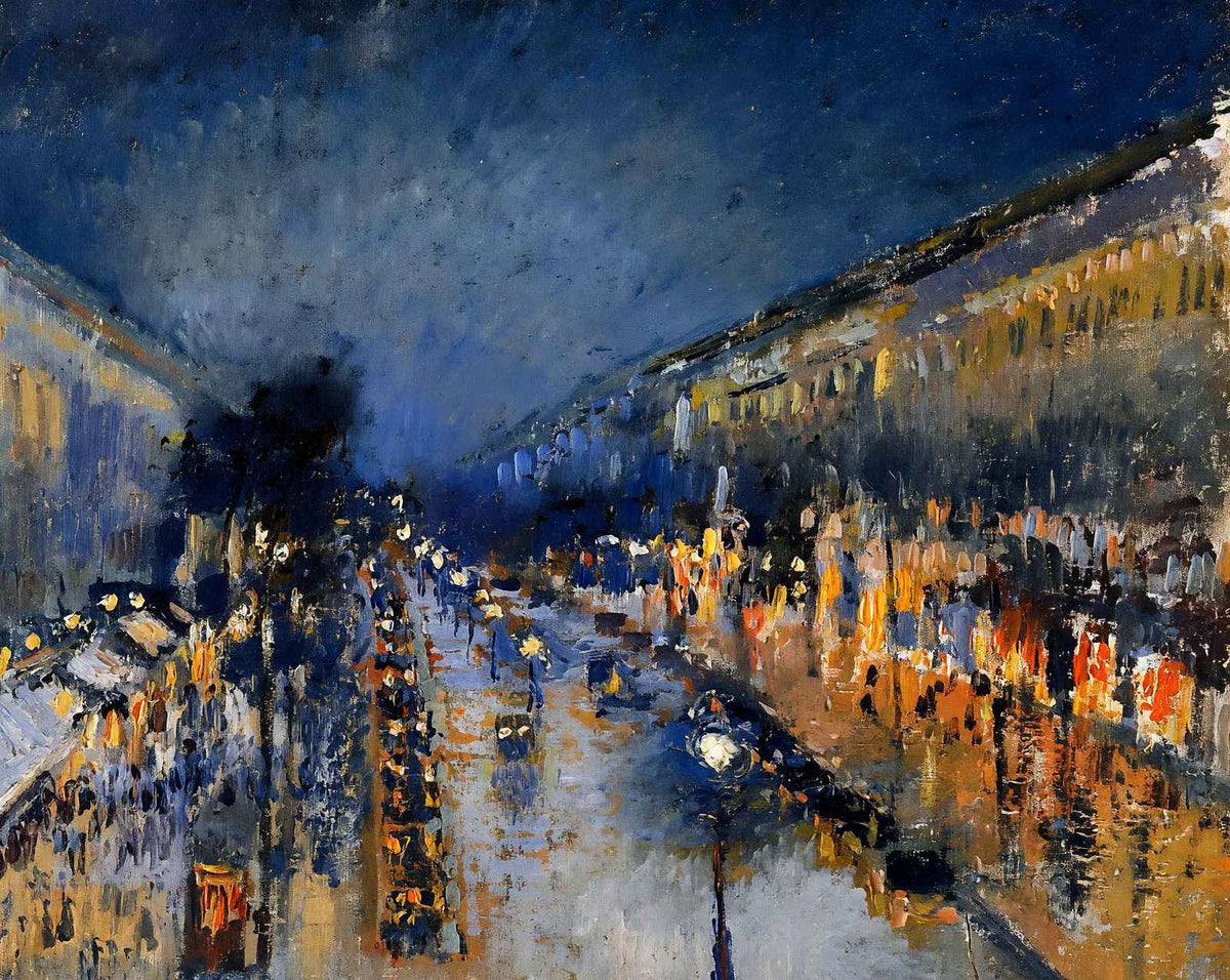 The Boulevard Montmartre at Night art print by Camille Pissarro (1897)