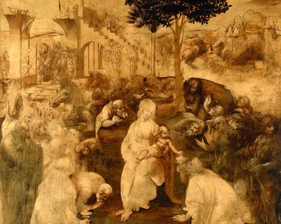 The Adoration of the Magi painting print by Leonardo da Vinci (1480)