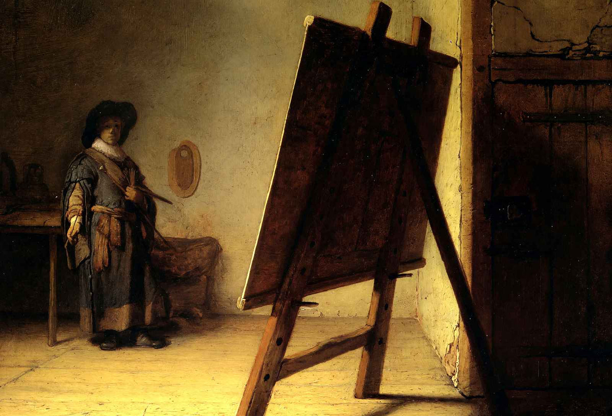 The Artist in His Studio 1628 Painting by Rembrandt Art Print (6 Sizes)