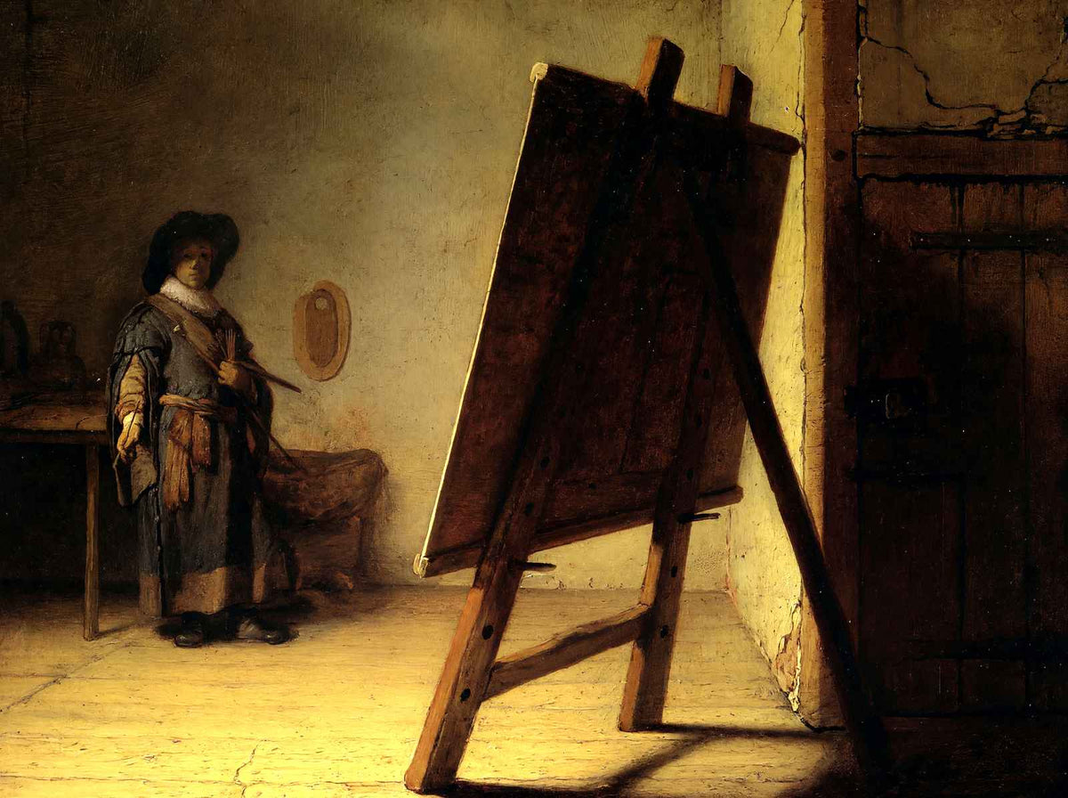 The Artist in His Studio 1628 Painting by Rembrandt Art Print (6 Sizes)