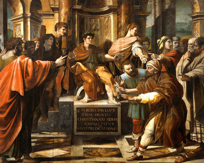 The Blinding of Elymas (Cartoon for the Sistine Chapel) illustration print by Raphael (1515)