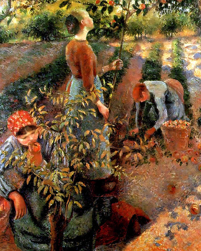 The Apple Pickers Painting by Camille Pissarro 8x10" Art Print - Restored
