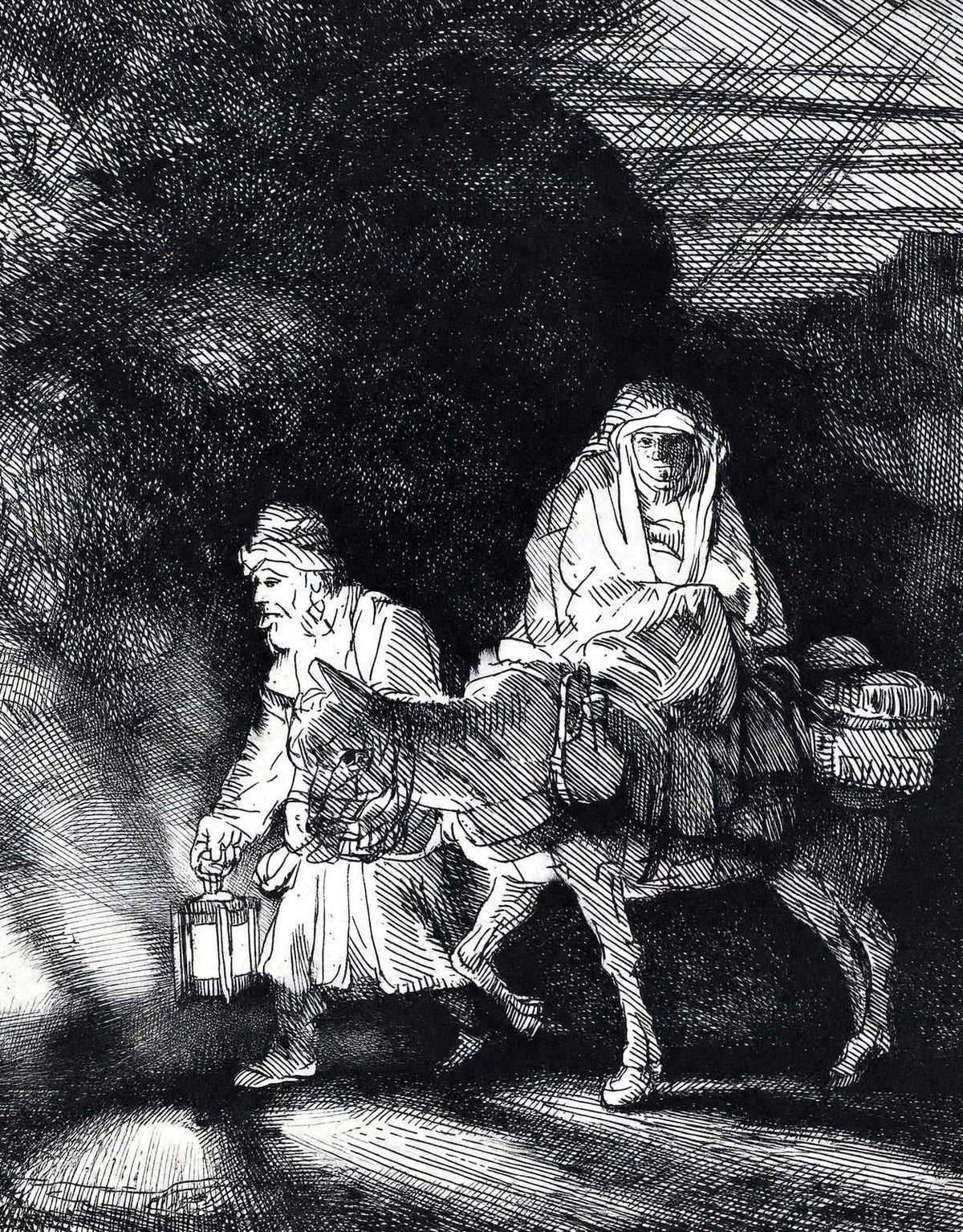 Flight Into Egypt a Night Piece 1651 Drawing by Rembrandt Art Print (6 Sizes)