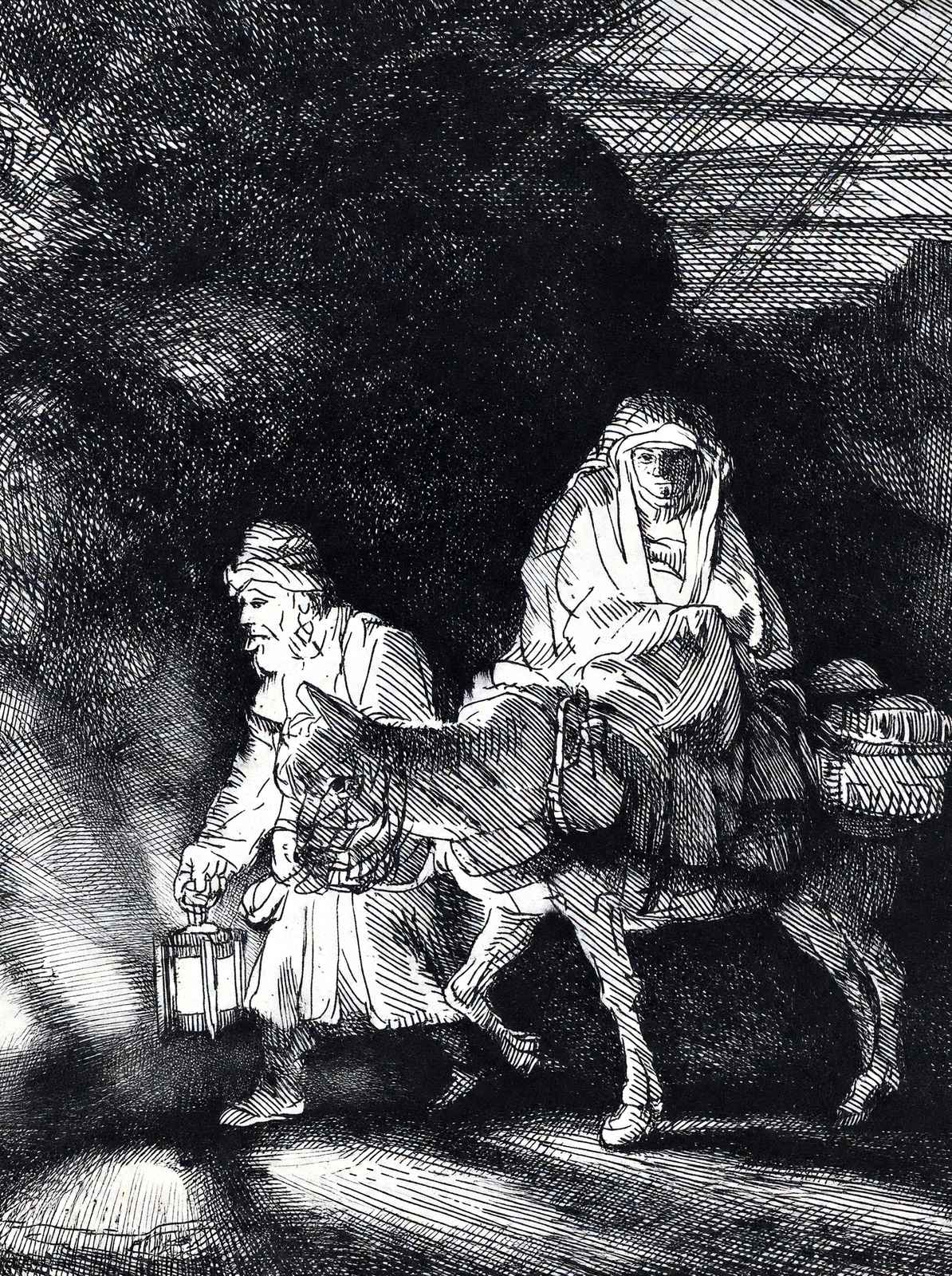 Flight Into Egypt a Night Piece 1651 Drawing by Rembrandt Art Print (6 Sizes)