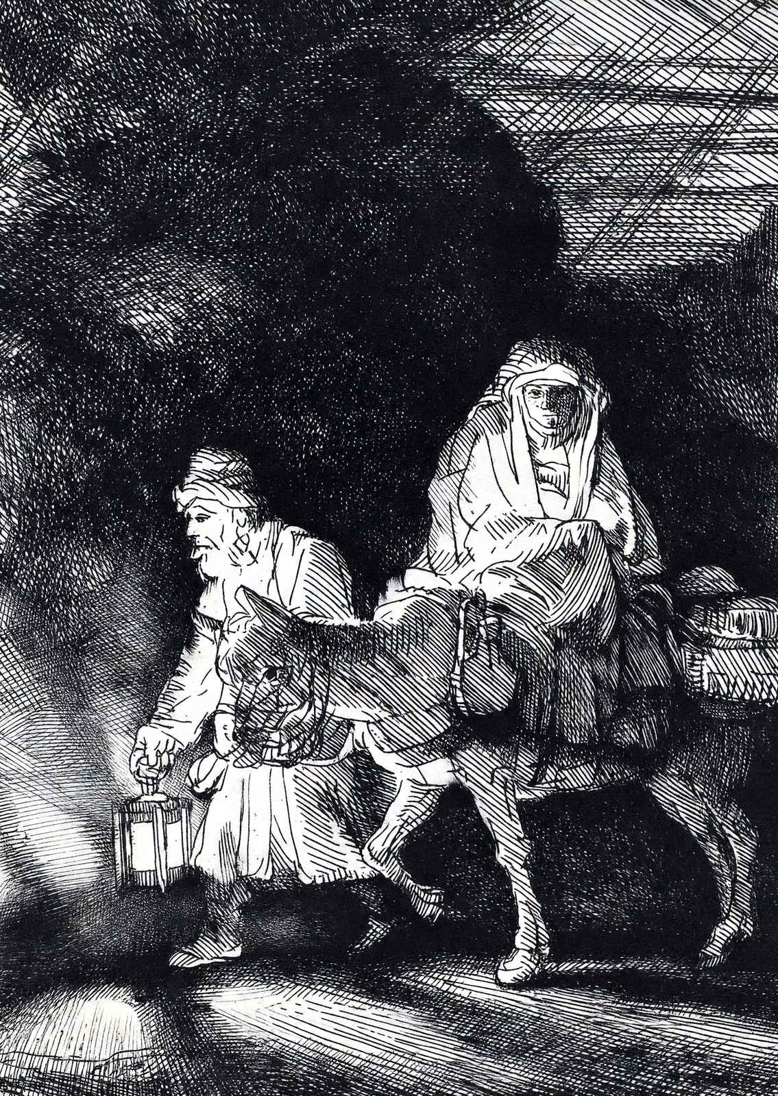 Flight Into Egypt a Night Piece 1651 Drawing by Rembrandt Art Print (6 Sizes)