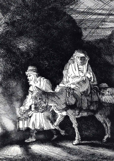 Flight Into Egypt a Night Piece 1651 Drawing by Rembrandt Art Print (6 Sizes)