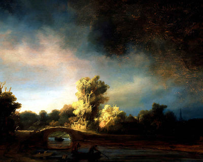 The Stone Bridge painting by Rembrandt (1637)