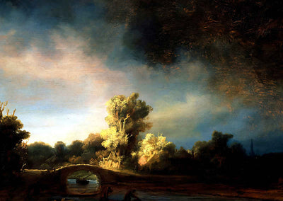 The Stone Bridge 1637 Painting by Rembrandt Art Print (6 Sizes) - Premium Print