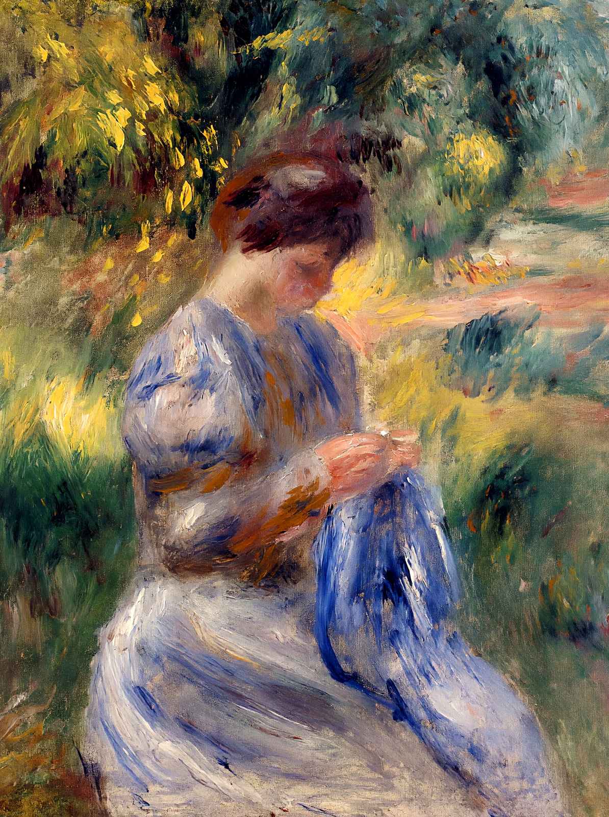 The Embroiderer (Woman Embroidering in a Garden) 1898 Fine Art Print (6 Sizes)